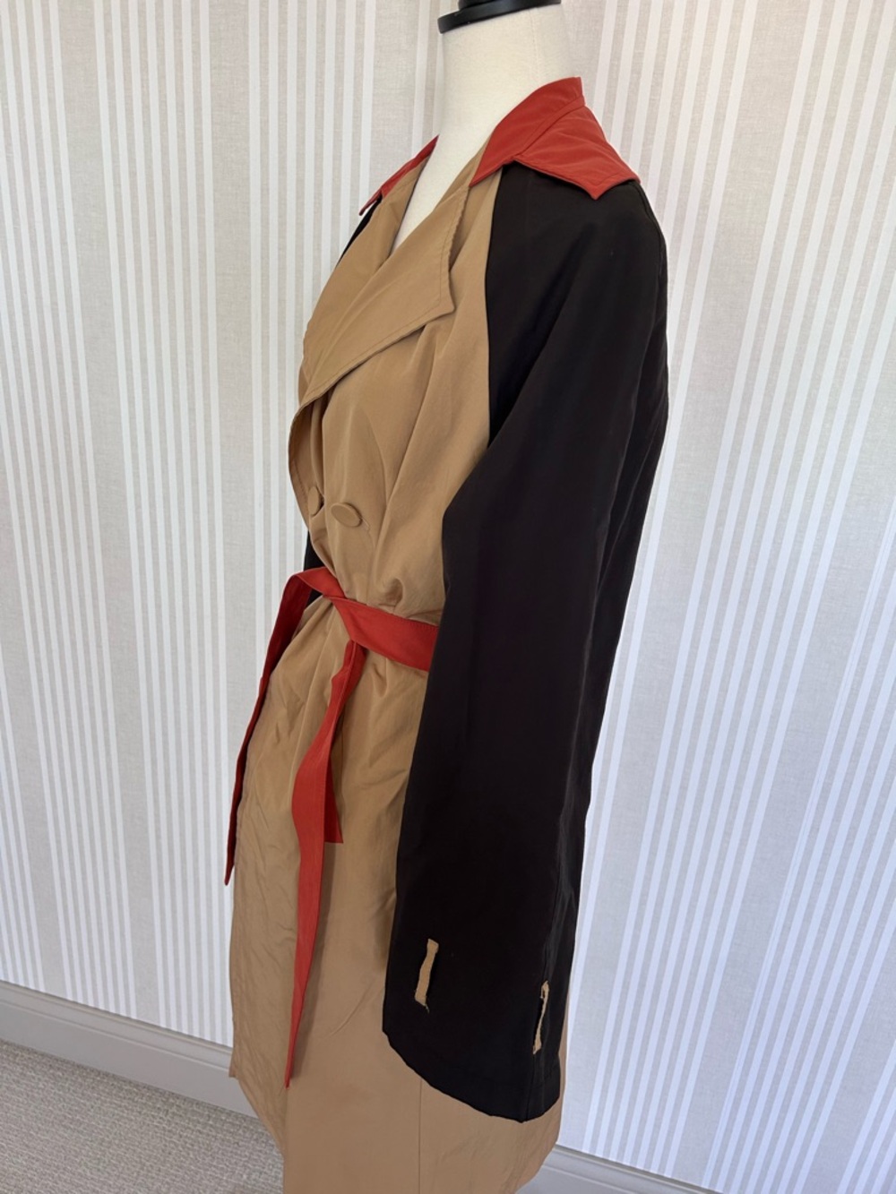 Touchè Colorblock Trench Coat in Camel, Black & Rust Women’s Size 42/US 10 - Picture 9 of 15